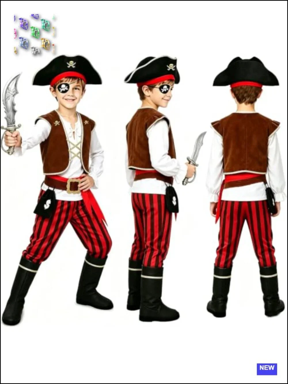 Kids Pirate Costume Dress Up Set with Accessories Halloween Pretend Play